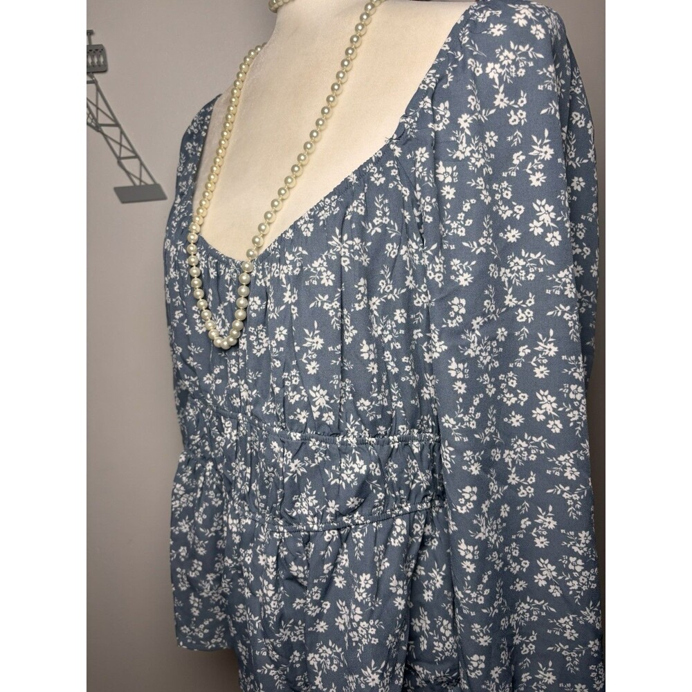 Planet Hearth Women's Blouse Size XL Blue Floral Long Sleeve - Picture 11 of 13